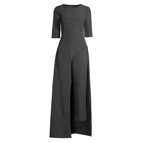 NWT Kay Unger Davina in Black Stretch Crepe Walk Through Jumpsuit Maxi 12 - Picture 1 of 6